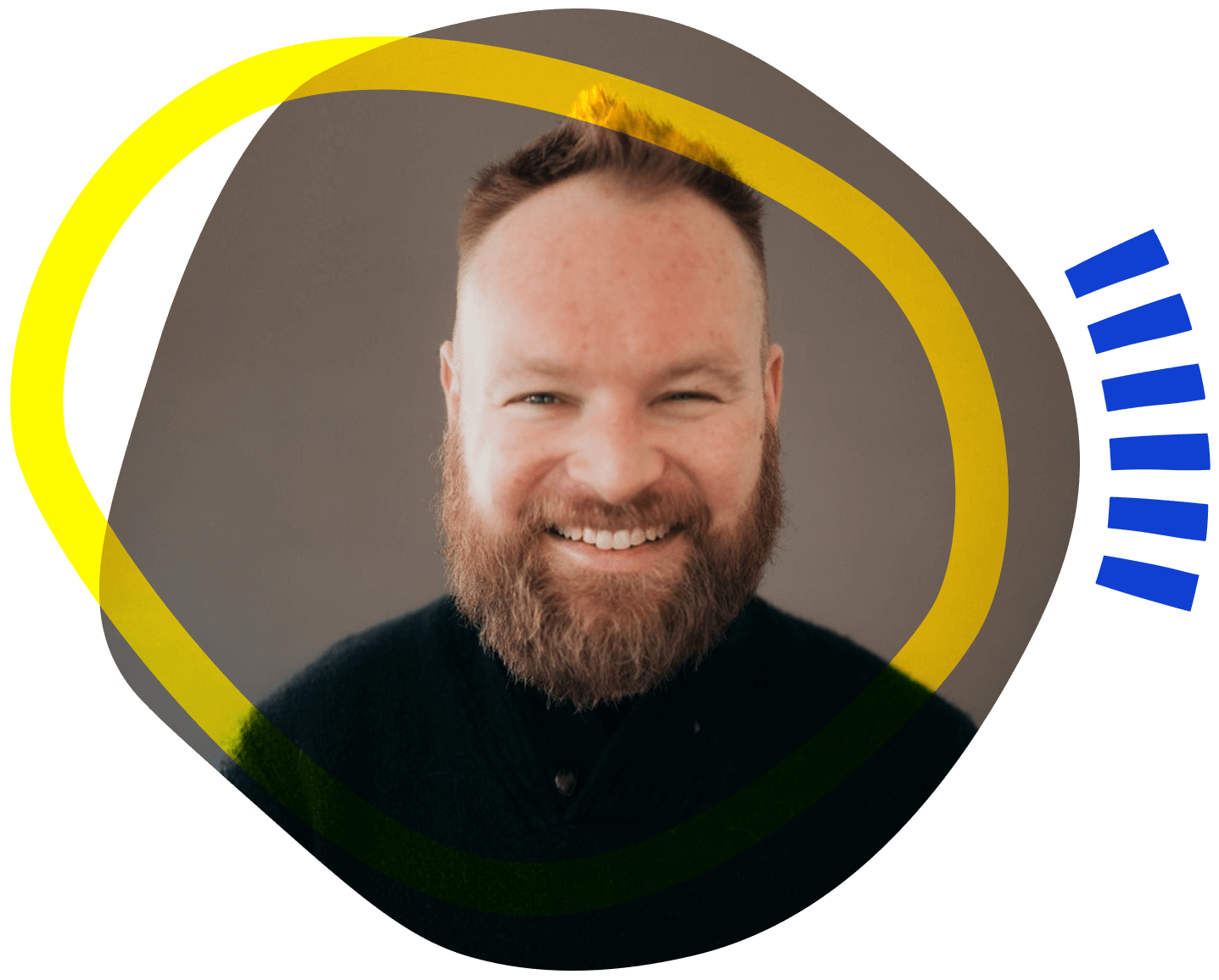 Matthew Deal, bearded and smiling, in a professional headshot framed by a bold yellow accent line that looks hand-drawn.