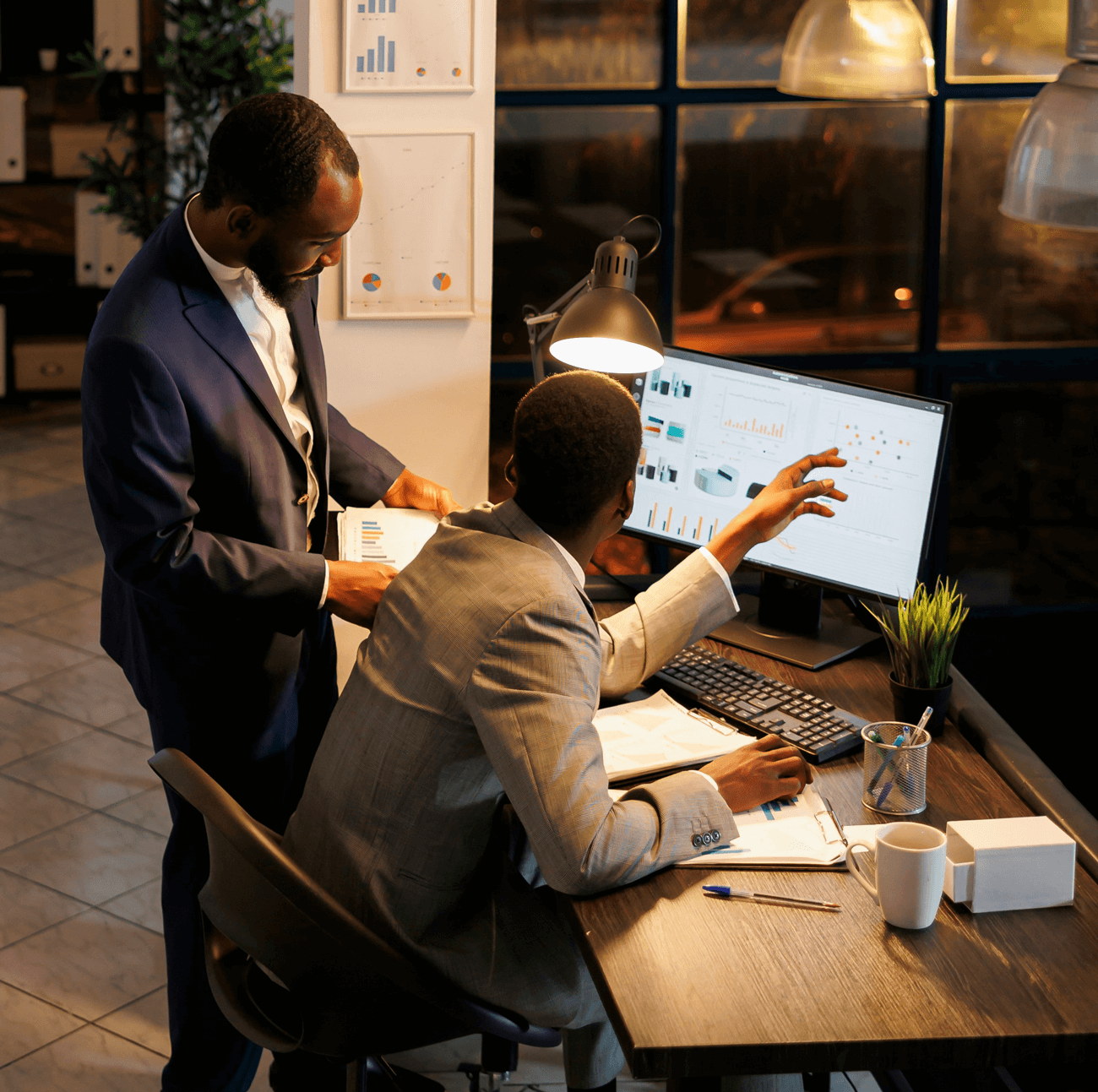 Startup team reviewing marketing dashboard and analytics data