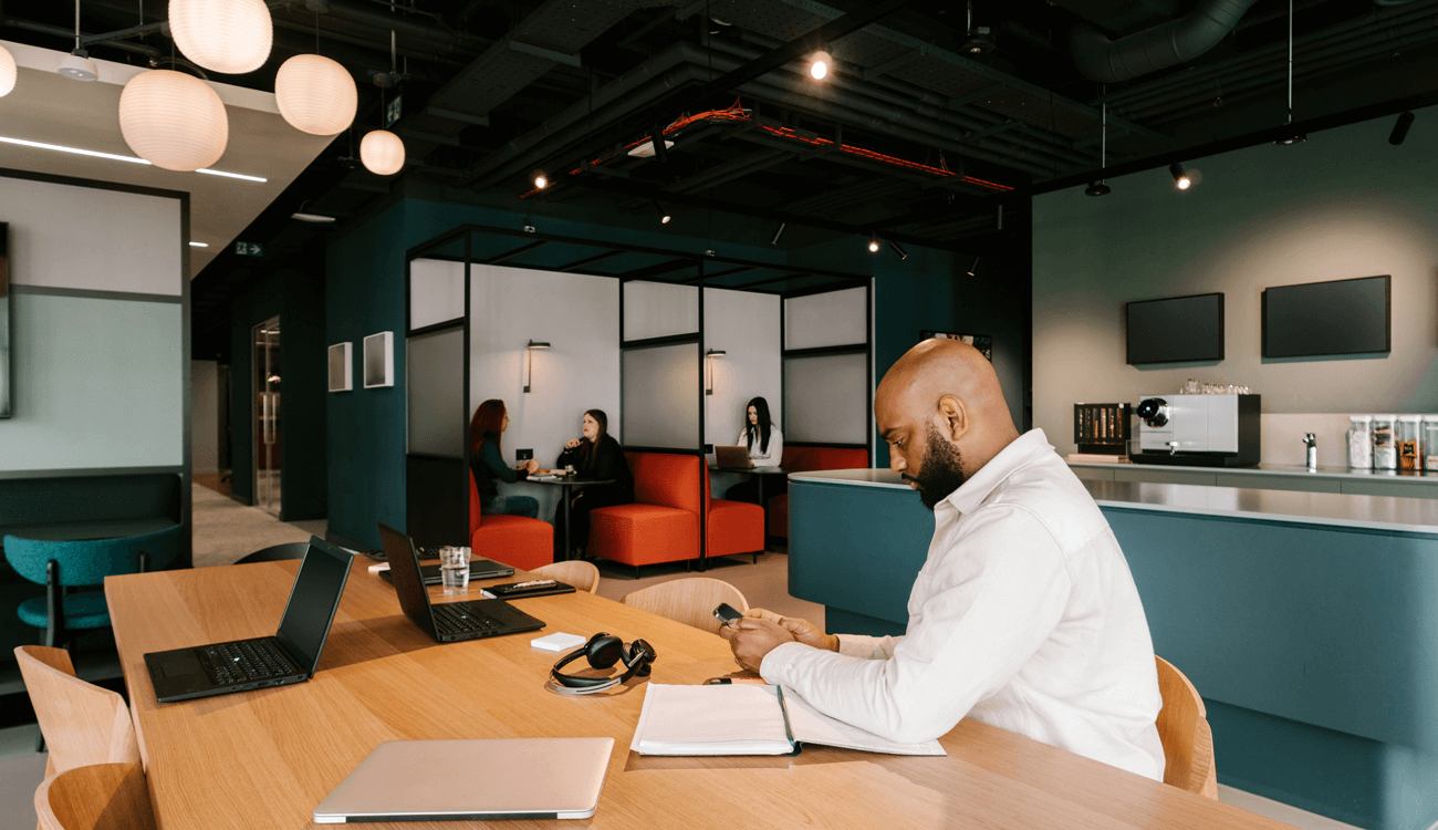 Startup founder reviewing marketing strategy at a coworking space